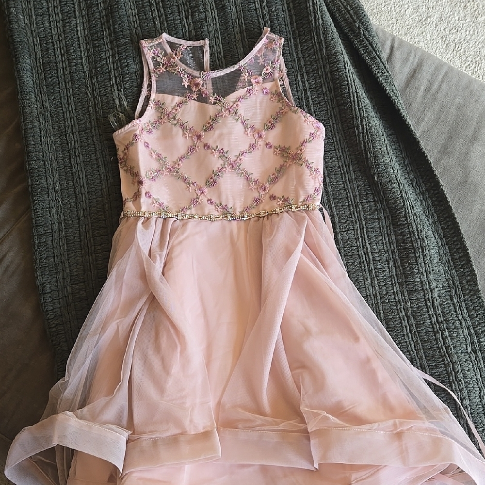 Pink Tiered Sequin Sleeveless Formal Dress- Kids